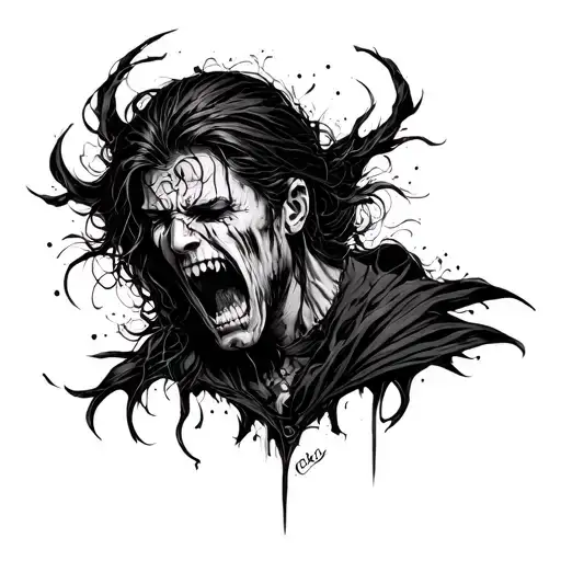 Create an image for a tattoo on the arm that should have the following characteristics: anguish, anger, sadness, despair tattoo design idea