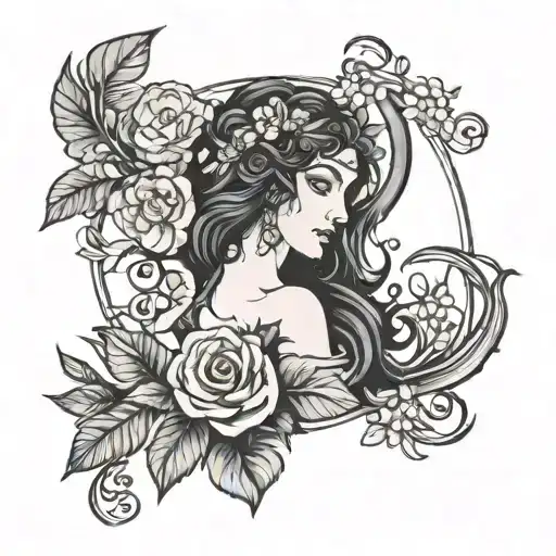 persephone greek goddess and dionysus god tattoo design idea