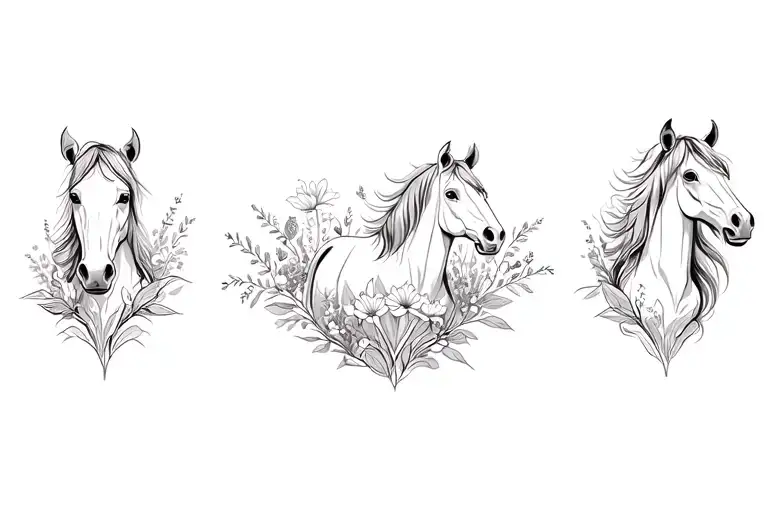 horse wild flowers tattoo design idea