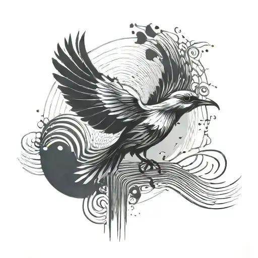 semicon bird flying, sound wave forming the shape tattoo design idea