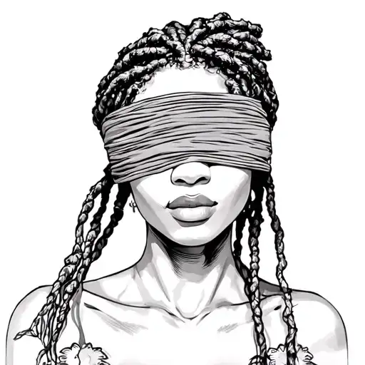 blindfolded lady with dread locks tattoo design idea
