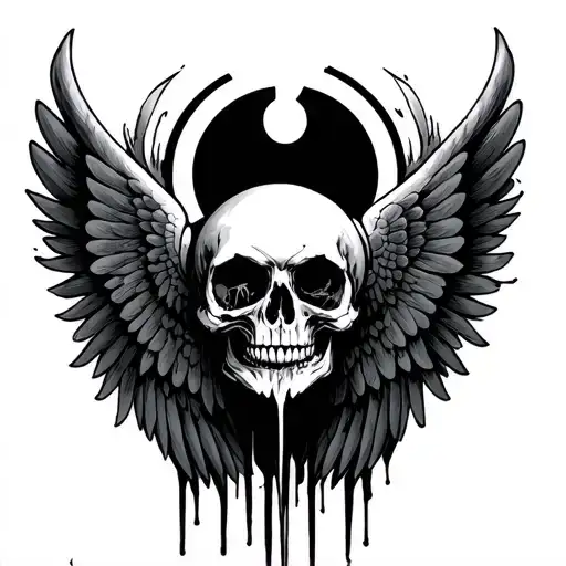 Bullet For My Valentine skull in front of Gravity wings tattoo design idea