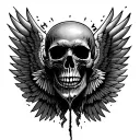 Bullet For My Valentine skull in front of Gravity wings tattoo design idea