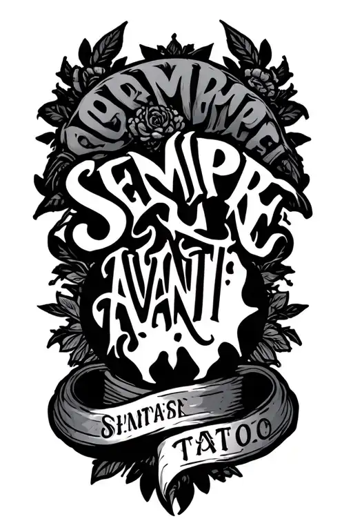 the words SEMPRE AVANTI in black and gray tattoo design idea