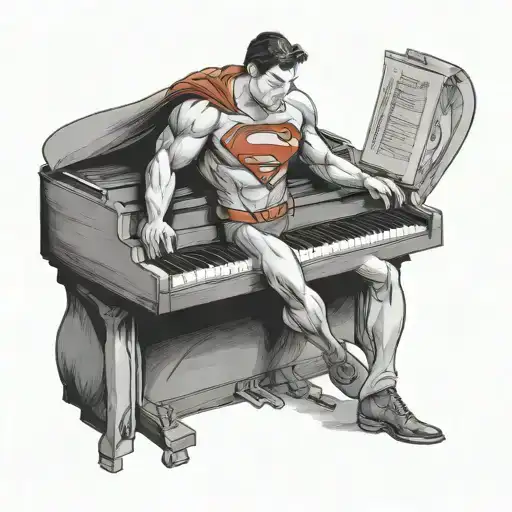 superman as pianist playing tattoo design idea