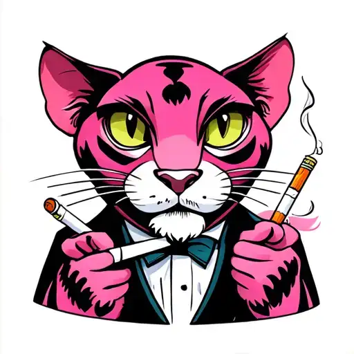 pink panther smoking long cigarette holder tattoo design idea