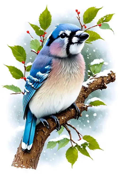bleu jay bird apple tree winter marmot tattoo design idea