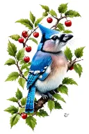 bleu jay bird apple tree winter marmot tattoo design idea