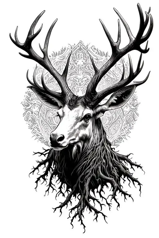 wendigo antlers are tall and wraps roots around tattoo design idea