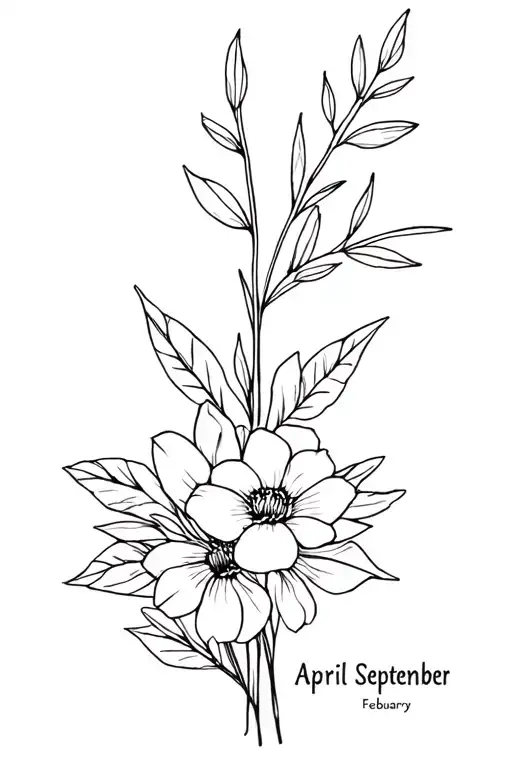 February April September birth flower bouquet fine line tattoo design idea