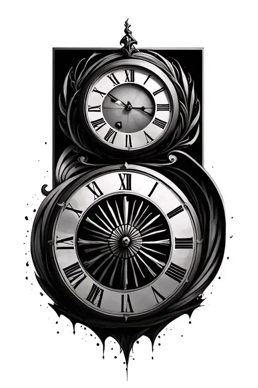double clock face morphing tattoo design idea