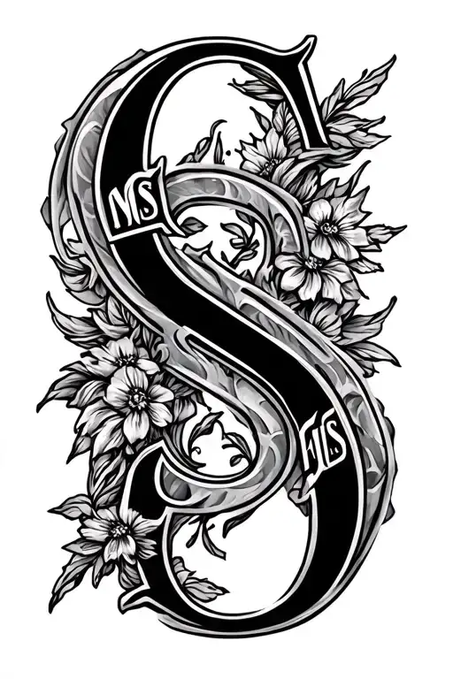 the initials LMS NRS AJS all joined together by the last initial S tattoo design idea