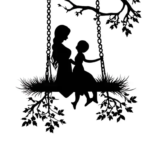 Silhouette of Mother and Child on Tree Swing tattoo design idea