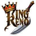 "King Reno " cursive with crown and knife tattoo design idea
