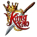 "King Reno " cursive with crown and knife tattoo design idea