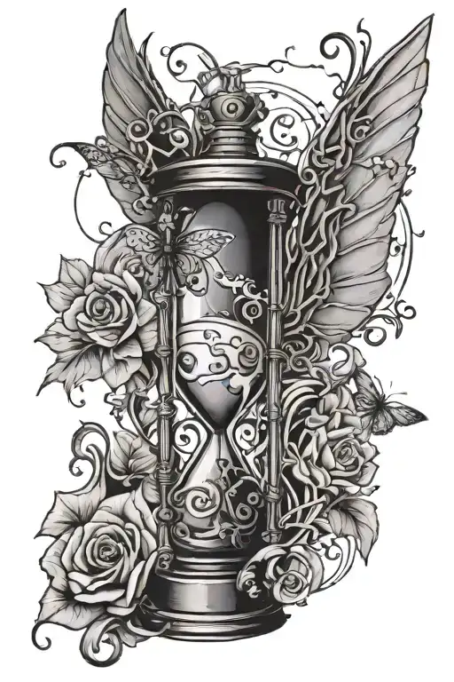 broken hourglass burnt fairy wings tattoo design idea