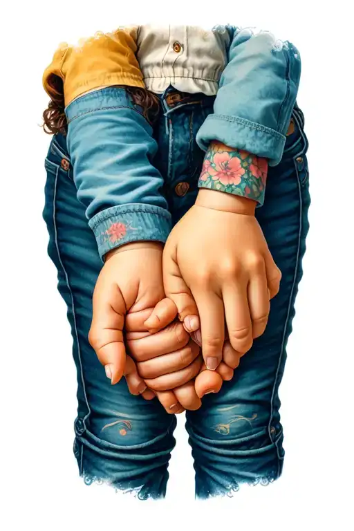 two children's hands holding mom's fingers tattoo design idea