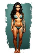 Sexy girl, petite, small boobs, wide hips, bikini . long hair,sexual. Seductive. Full Body, standing with legs and feet tattoo design idea