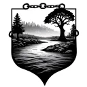lee family crest with a river, linked chain, three parallel lines and an oak tree tattoo design idea