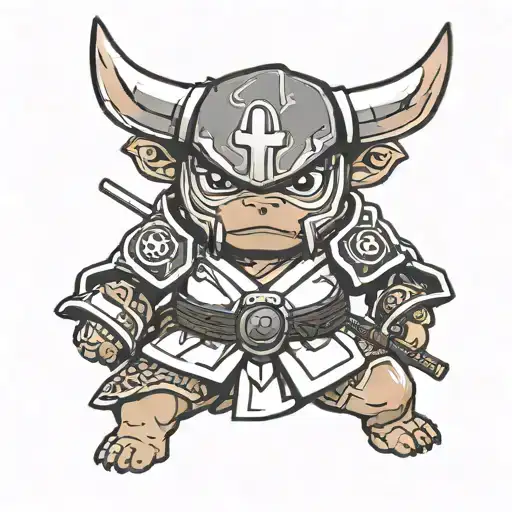 cute baby bull samurai tattoo design idea