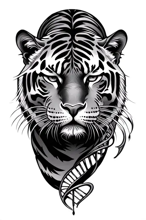 panther, tiger, dna, nature, colorful and sad face tattoo design idea