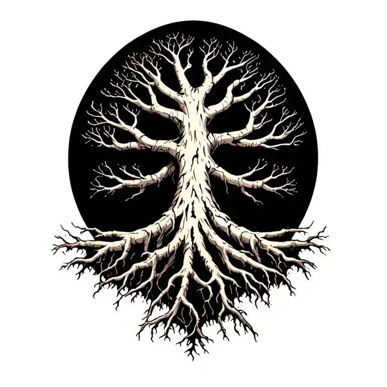 nordic tree roots spreading tattoo design idea