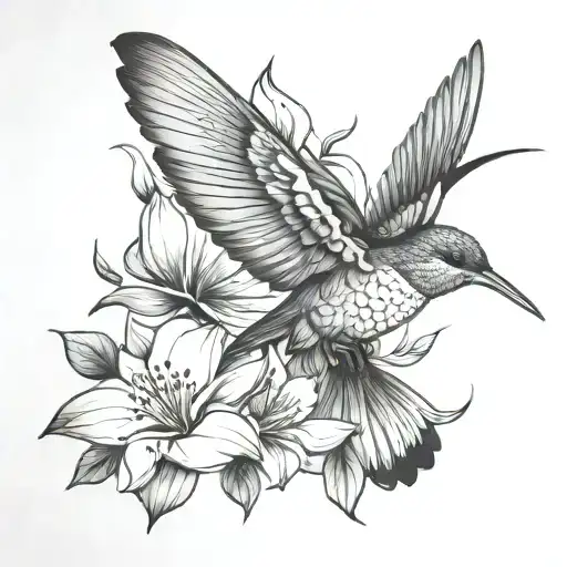 humming bird and magnolia flower blooming tattoo design idea