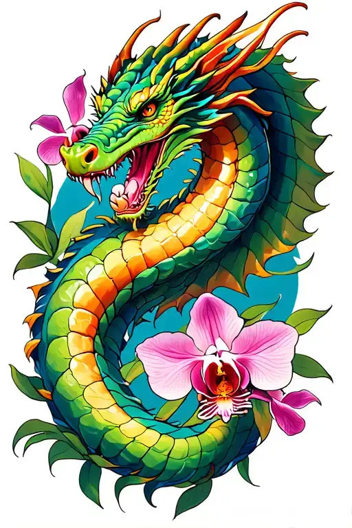  dragon and orchid leg tattoo featuring tattoo design idea