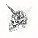  skull unicorn with celtic cross with the name Riley written inside it tattoo design idea