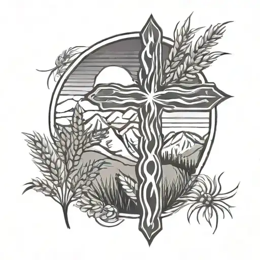 slovenia mountain wheat sun cross tattoo design idea