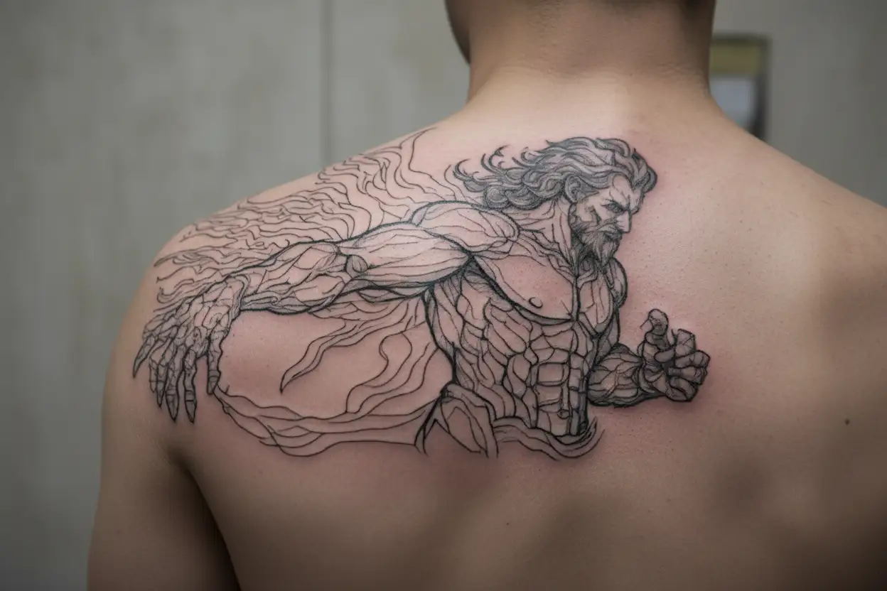 Prometheus with fire in his hands tattoo design idea