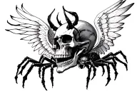 evil skull with wings and spiders tattoo design idea