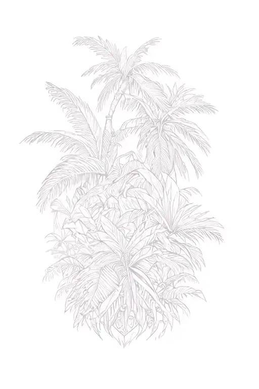 jungle themed background black and white tattoo design idea