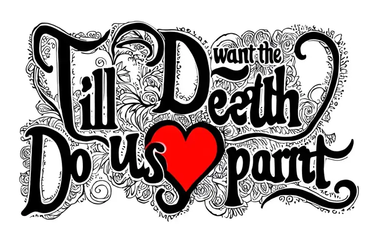 I want the words till death do us part with a heart. I want a flowy font. keep it simple but still have character tattoo design idea