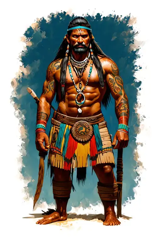 Taino warrior standing tattoo design idea