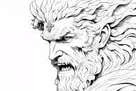 imagine A highly detailed black-and-white illustration of Hades, Greek god of the underworld, fierce and commanding, tattoo design idea