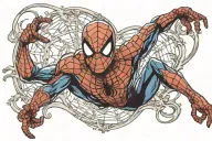 Ultra-realistic completely accurate ultra-detailed ultra-uncanny lifelike spiderman full arm tattoo sleeve.  tattoo design idea