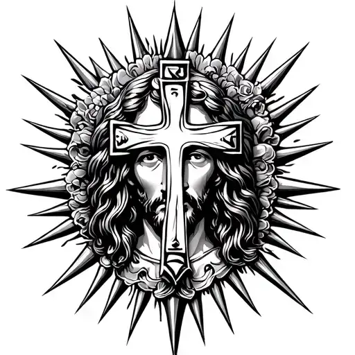 cross inside jesus spike crown tattoo design idea