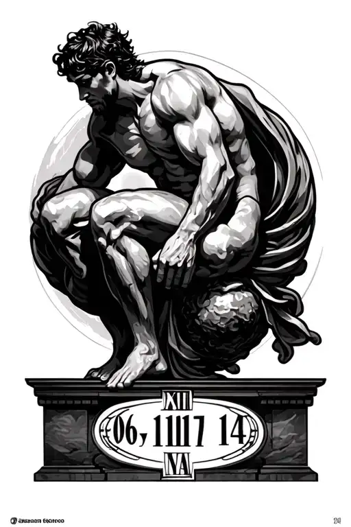 Sisyphus as the main piece with Roman numerals for 06/01/1947 tattoo design idea