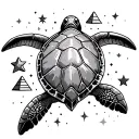 turtle shell from above with pyramids, scuba gear and stars tattoo design idea