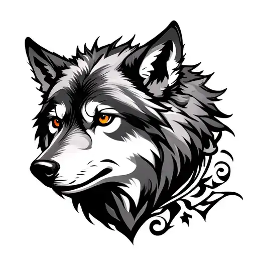 Wolf and tribal tattoo design idea