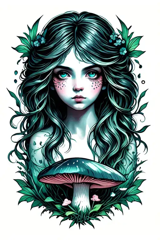mushroom fairy face tattoo design idea