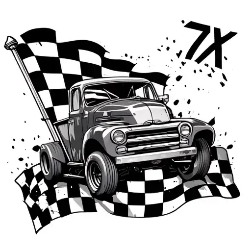 Demolition Derby checkered flag 7X tattoo design idea