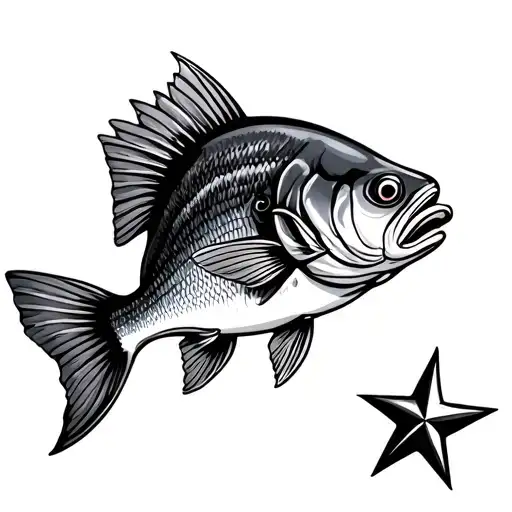 bass fish with stars tattoo design idea