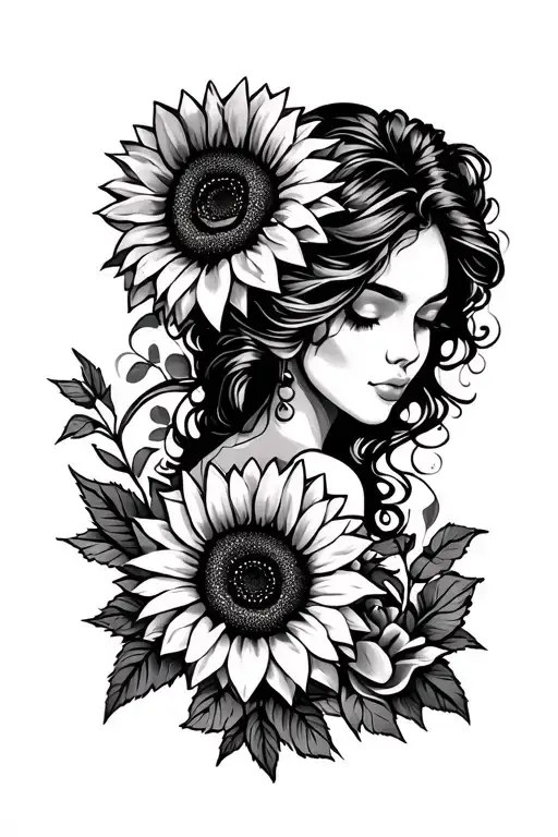 draw me a stencil for a 1/2 sleeve tattoo for a woman that wraps around her shoulder with roses and sunflowers tattoo design idea