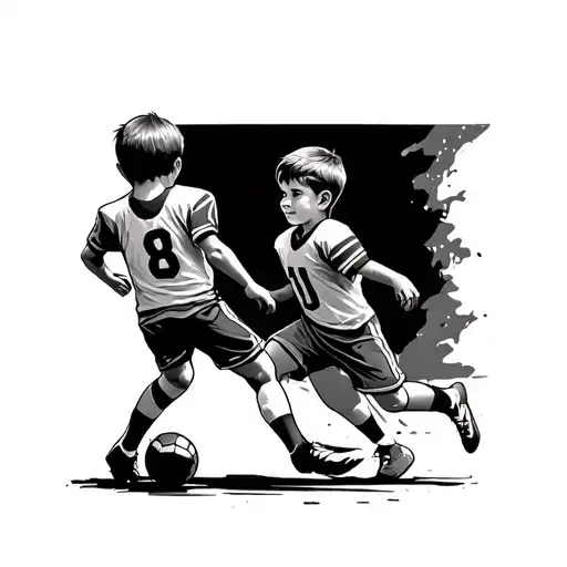 two Boys, Football playing, 8 Years and 1 Year, Summer  tattoo design idea
