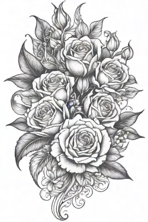 Rose, Tulip, jasmine, Lilac, peacock tattoo design idea