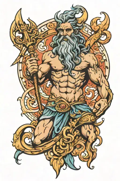 Poseidon holding a trident tattoo design idea
