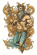 Poseidon holding a trident tattoo design idea