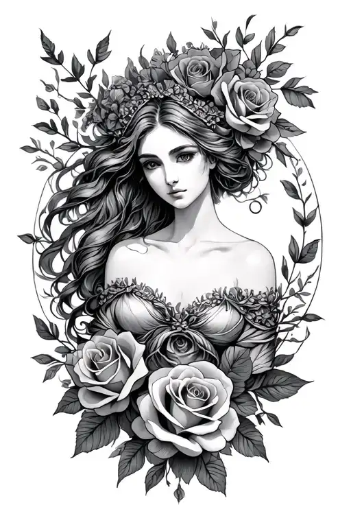Virgo goddess with roses  tattoo design idea